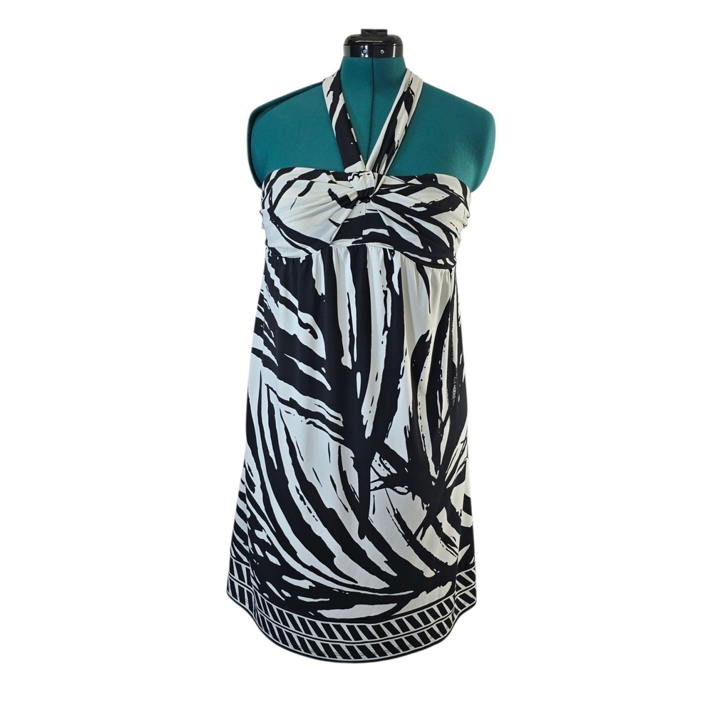 Apt 9 Women's Dress Size S Black White Halter Neck‎ Palm Print Knee Length